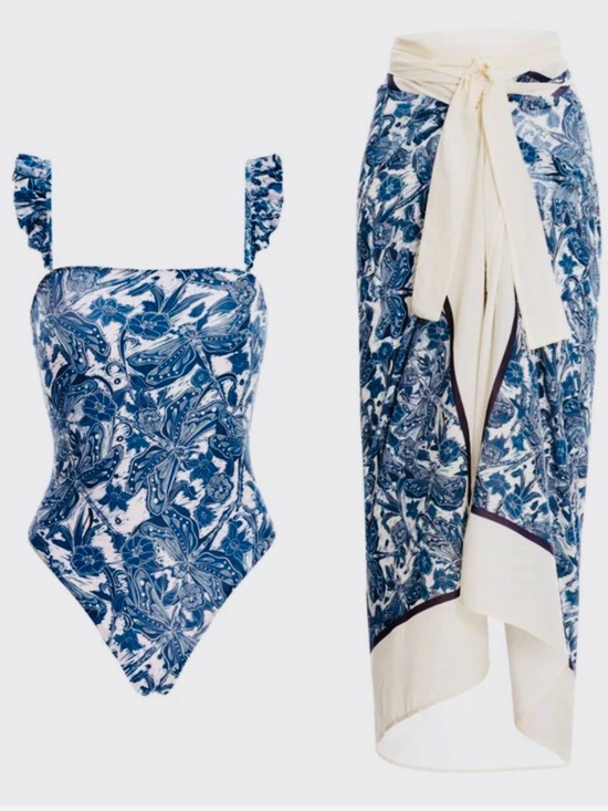 Unbranded Other - Women’s Square Neck Ruffled One Piece Swimsuit & Cove Up